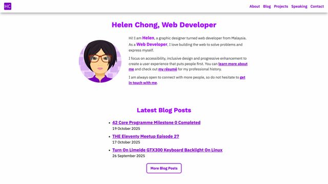 Screenshot of Helen Chong, Web Developer