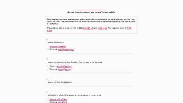 Screenshot of slash pages