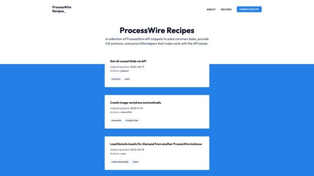 Screenshot of ProcessWire Recipes