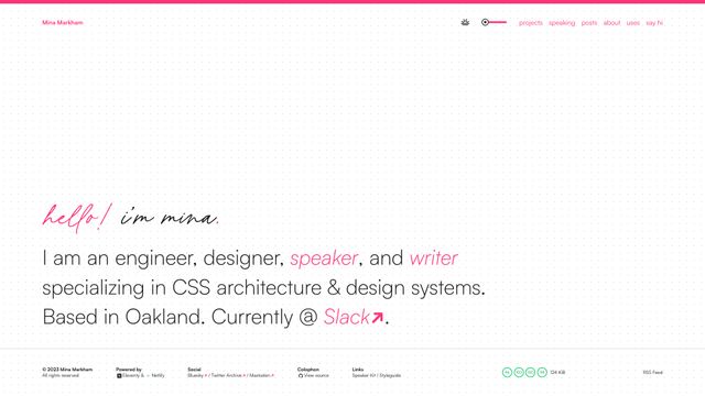 Screenshot of Home | Mina Markham — engineer. designer. writer. speaker.
