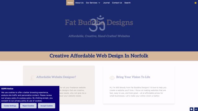 Screenshot of Creative Affordable Web Design in Norfolk | Fat Buddha Designs