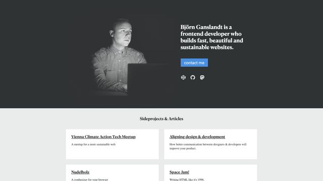 Screenshot of Björn Ganslandt: freelance frontend web developer