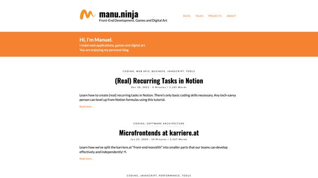 Screenshot of manu.ninja | Front-End Development, Games and Digital Art