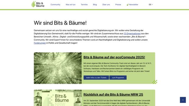 Screenshot of Bits & Bäume – Die Bewegung für Digitalisierung und Nachhaltigkeit
