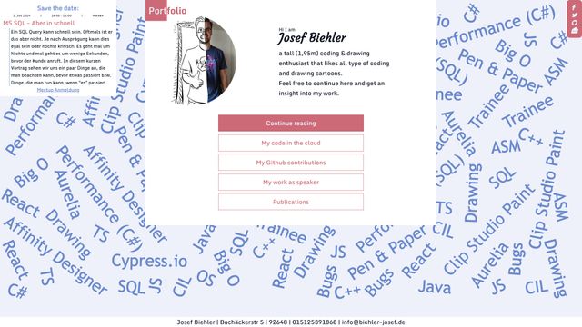 Screenshot of Josef Biehler - artist, programmer, writer
