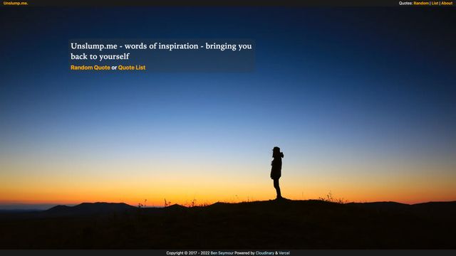 Screenshot of Unslump.me -- words of inspiration - bringing you back to yourself.