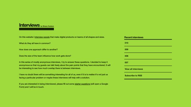 Screenshot of Interviews by Shane Hudson