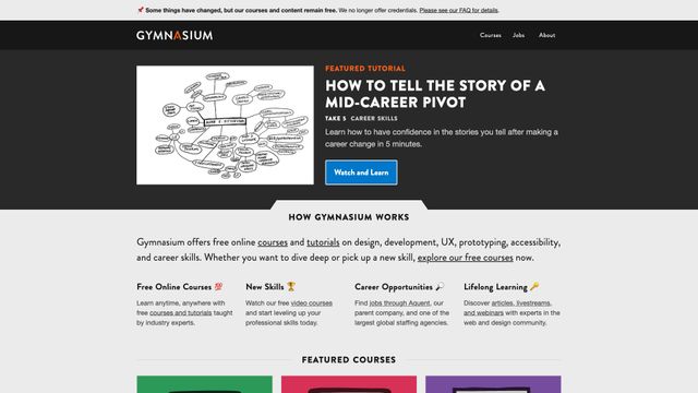Screenshot of Free online courses and tutorials on design and development. | Gymnasium