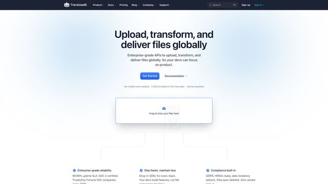 Screenshot of Transloadit: File uploading & processing API | Transloadit