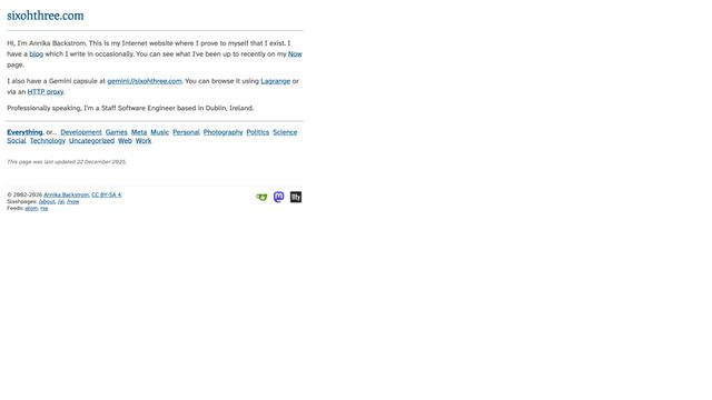 Screenshot of Annika Backstrom - sixohthree.com