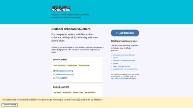 Screenshot of Childcare vouchers