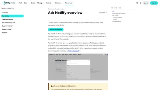 Screenshot of Ask Netlify overview | Netlify Docs