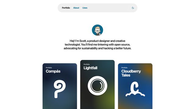 Screenshot of Product designer and creative technologist • Scott Evans
