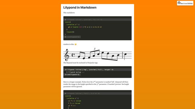 Screenshot of Lilypond in Markdown