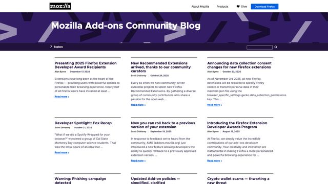 Screenshot of Mozilla Add-ons Community Blog