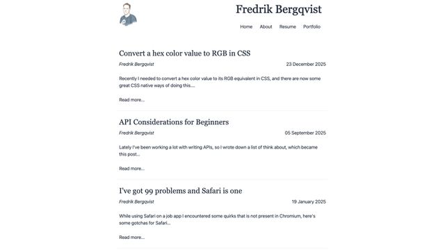 Screenshot of Fredrik Bergqvist - Personal website