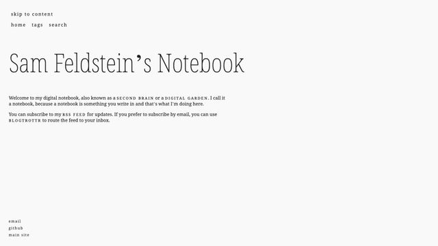 Screenshot of Home | Sam Feldstein's Notebook