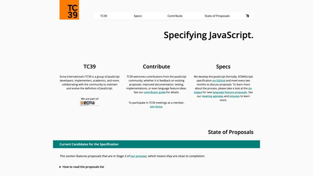 Screenshot of TC39 - Specifying JavaScript.