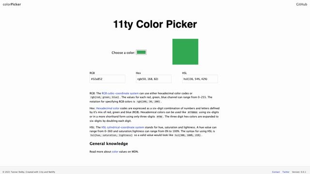 Screenshot of 11ty Color Picker