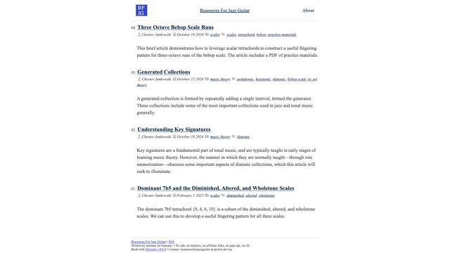 Screenshot of Resources For Jazz Guitar