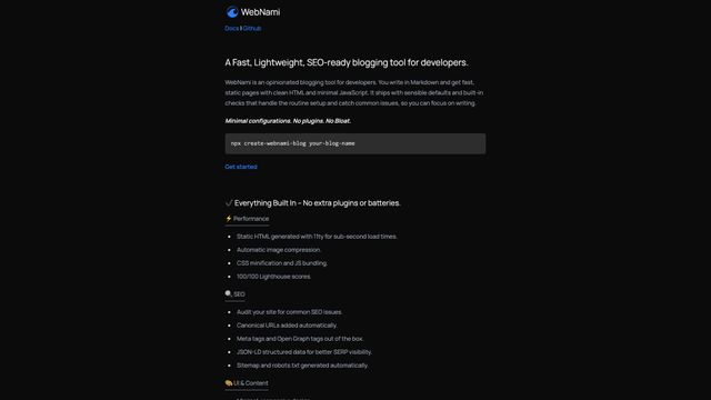 Screenshot of WebNami – Build Fast, SEO-Ready Blogs with Markdown