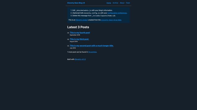 Screenshot of eleventy-base-blog starter