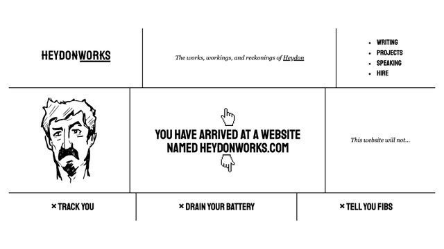 Screenshot of You have arrived at a website named heydonworks.com: HeydonWorks