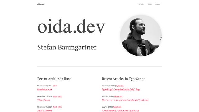 Screenshot of oida.dev | TypeScript, JavaScript, Rust