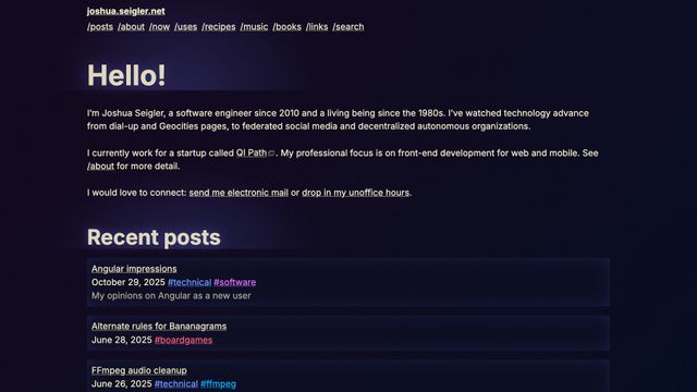 Screenshot of Hello! - joshua.seigler.net