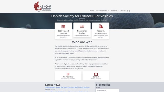 Screenshot of DSEV - DSEV - The Danish Society for Extracellular Vesicles