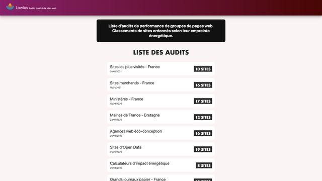 Screenshot of Lowtus - Audits qualité de sites web