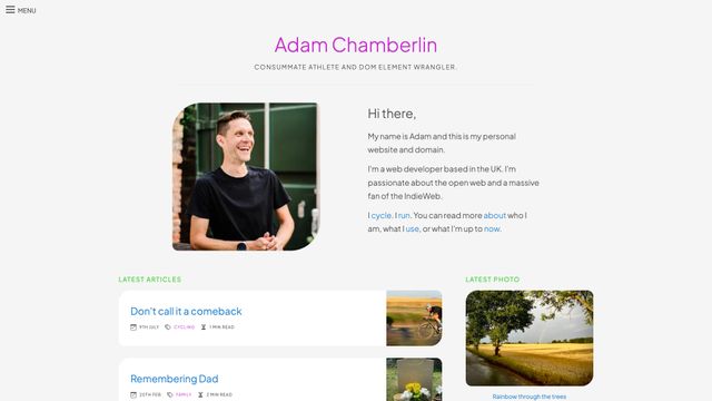 Screenshot of The online playground of Adam Chamberlin.