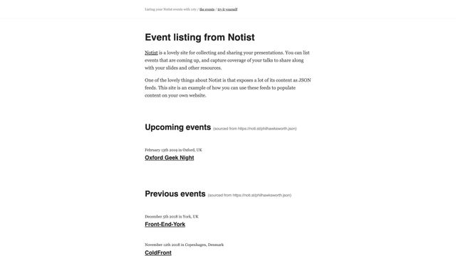 Screenshot of Notist event listing with 11ty