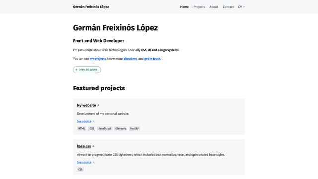 Screenshot of Germán Freixinós López, front-end web developer