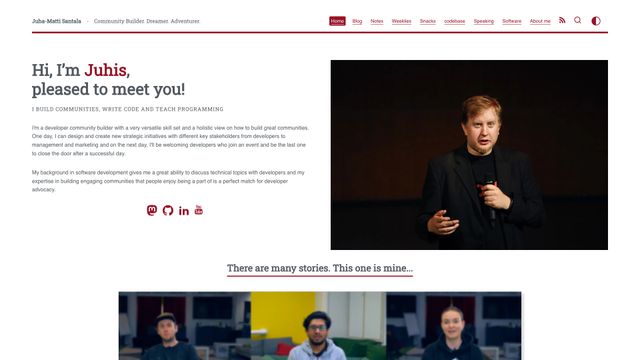 Screenshot of Juha-Matti Santala - Community Builder. Dreamer. Adventurer