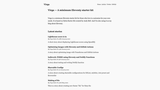 Screenshot of Virga — A minimum Eleventy starter kit