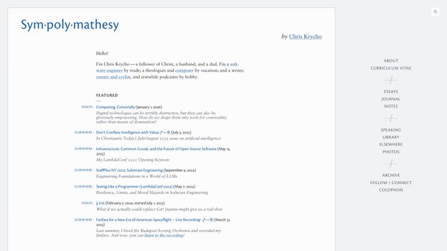 Screenshot of Sympolymathesy, by Chris Krycho
