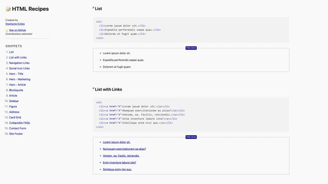 Screenshot of HTML Recipes