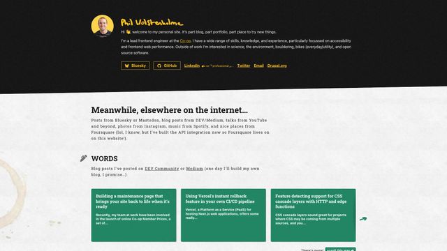 Screenshot of Phil Wolstenholme's personal website, blog and portfolio