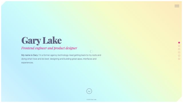 Screenshot of Gary Lake – Frontend Engineer & Product Designer | About Me