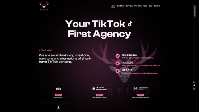 Screenshot of TikTok Marketing Agency | Antler Social