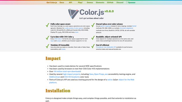 Screenshot of Color.js: Let’s get serious about color • Color.js