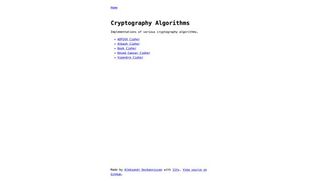 Screenshot of Cryptography Algorithms