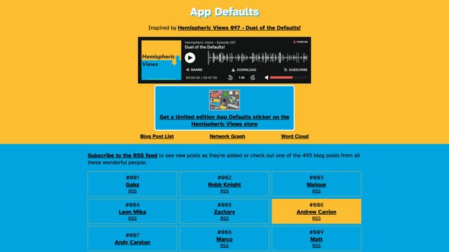 Screenshot of Hemispheric Views - App Defaults