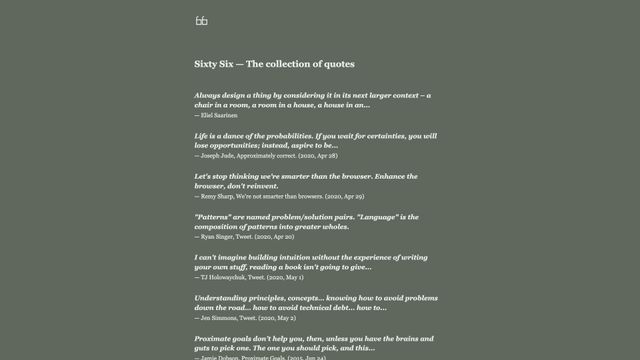 Screenshot of Sixty Six — The collection of quotes