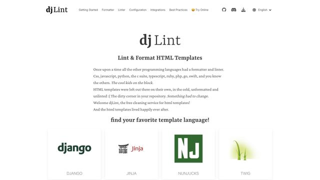 Screenshot of HTML Template Linter and Formatter | djLint