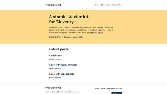 Screenshot of A simple starter kit for Eleventy - Hylia Starter Kit