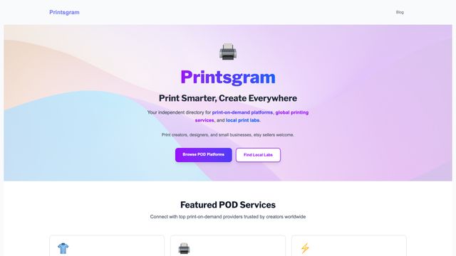 Screenshot of Printsgram — Explore the World of Print-on-Demand Services