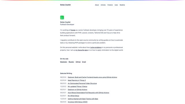 Screenshot of Stefan Zweifel • Full Stack Developer | stefanzweifel.dev
