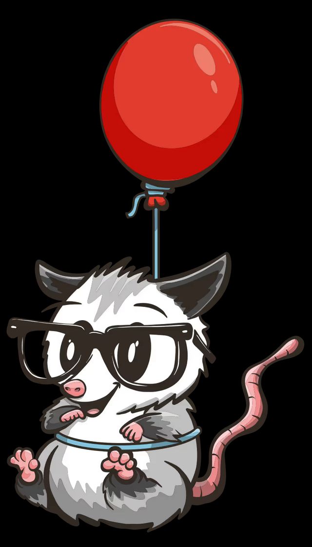 Eleventy mascot, a possum wearing large glasses